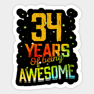 34 Years Of Being Awesome Gifts 34th Anniversary Gift Vintage Retro Funny 34 Years Birthday Men Women Sticker